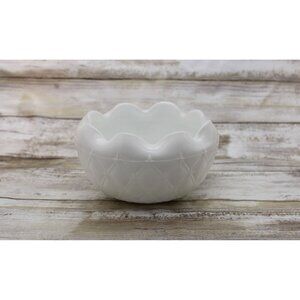 Vintage White Milk Glass Bowl, Quilted Diamond Pattern With Ruffled Rim